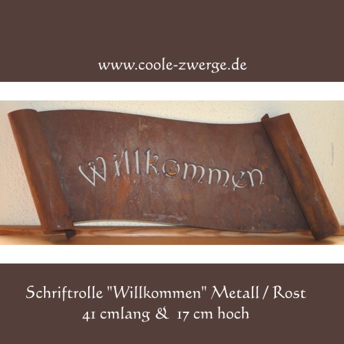 Schriftrolle "Willkommen" Metall / Rost 41x17cm
