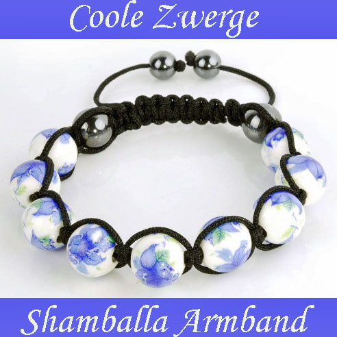 Shamballa Armband weiß blau Blumen